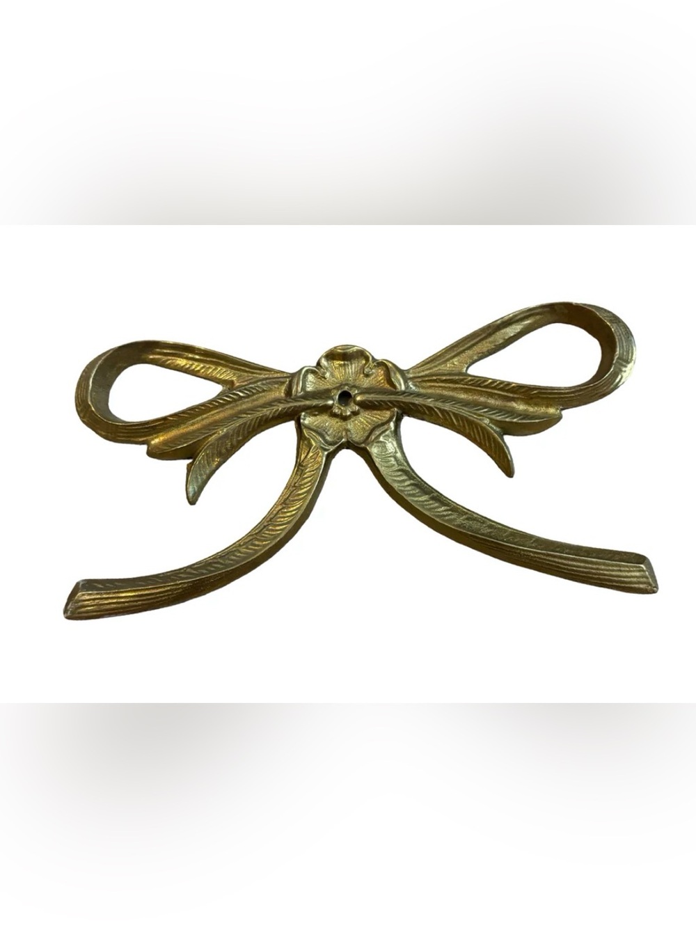 Vintage Brass Bow Ribbon Swag Wall Hanging Decor Grandmillennial Coquette 7"